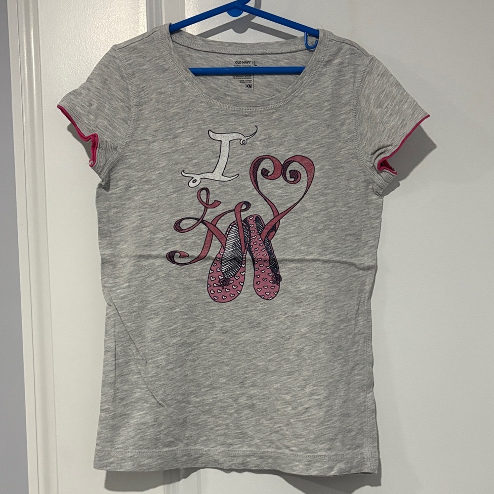 Old Navy Kids Gray Tee with Pink Ballet Design Girls Size L